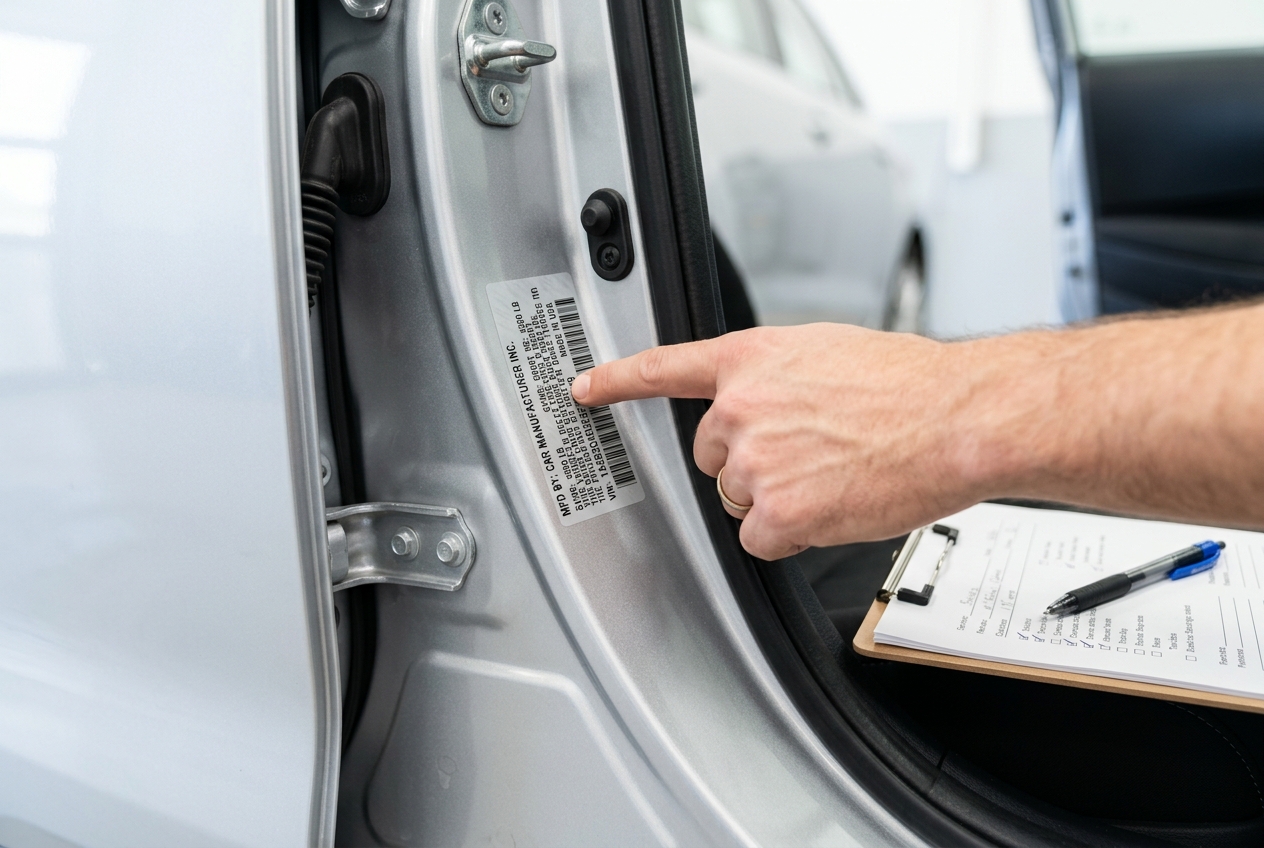 California licensed verifier confirming a vehicle VIN on the door jamb